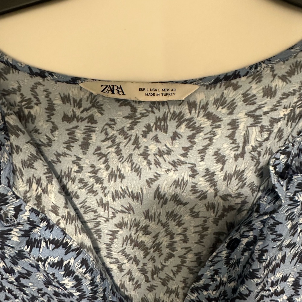 ZARA Blue and Navy Abstract Brushstroke Dress